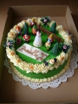 Dětský dort kulatý - sněhurka-potahlý zeleným marcipánem i boky č.420