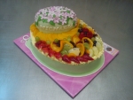 dort ovál velký, patrový, kvítečka ,ovoce čerstvé kompotované,marcipán č.491